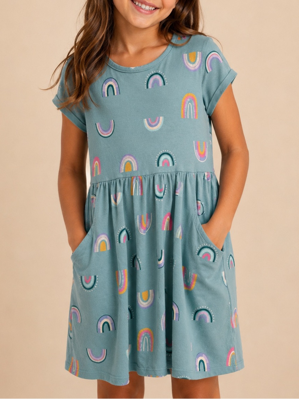 Cat & Jack Light Blue Rainbow Pocket Dress